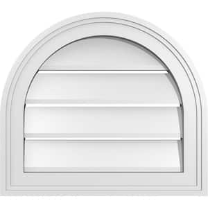 18 in. x 16 in. Round Top Surface Mount PVC Gable Vent: Functional with Brickmould Frame