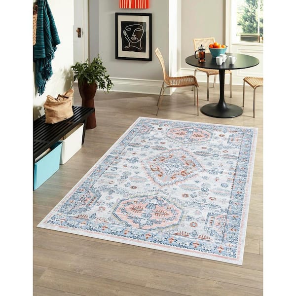 Kamala Washable Oriental Ivory 6 ft. 1 in. x 9 ft. Area Rug