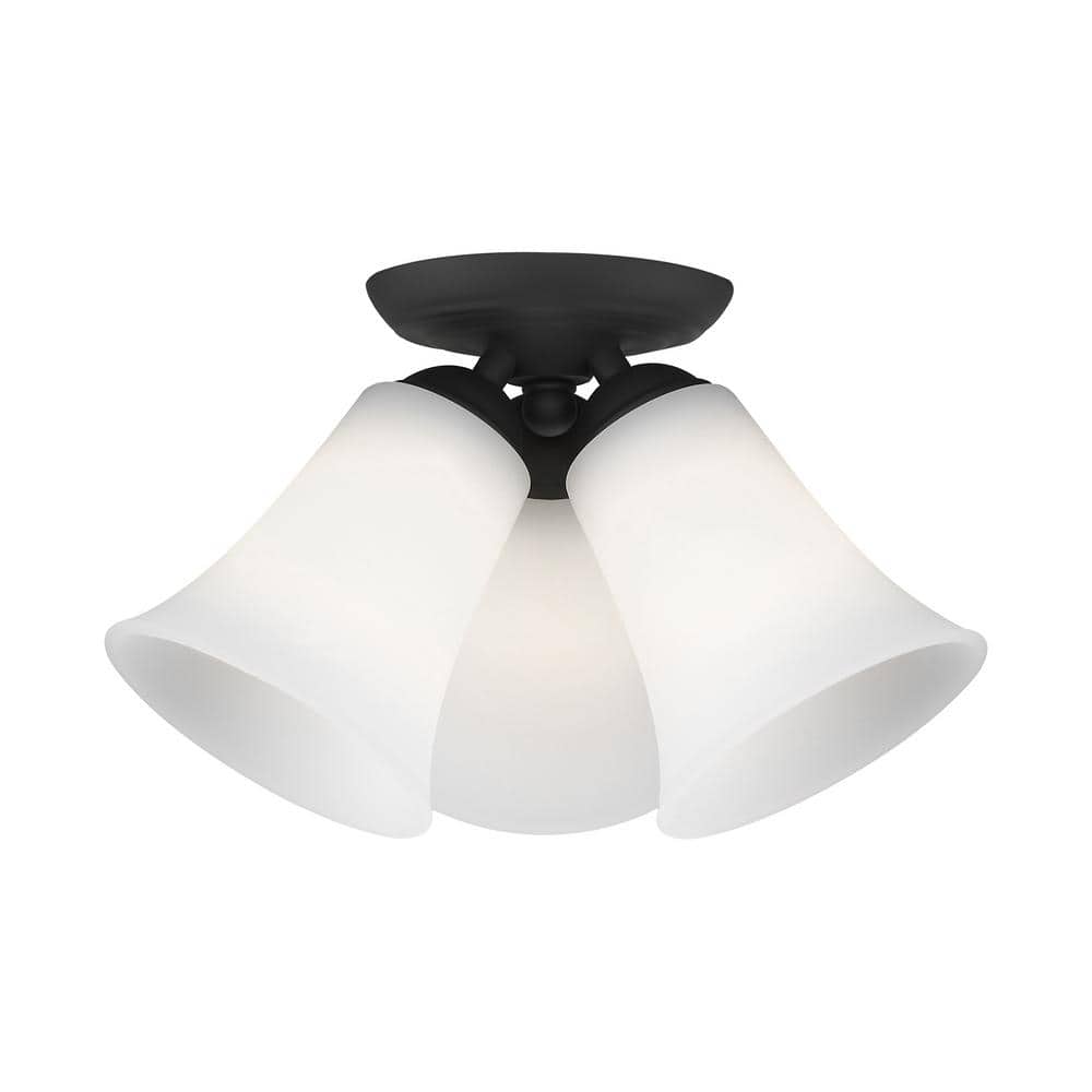 Ridgedale Satin Opal 3-Light Black Flush Mount Ceiling Fixture