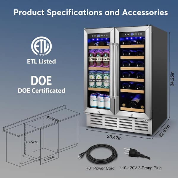 SOZT 24 in. Dual Zone 18-Wine Bottles and 80-Cans Beverage Cooler