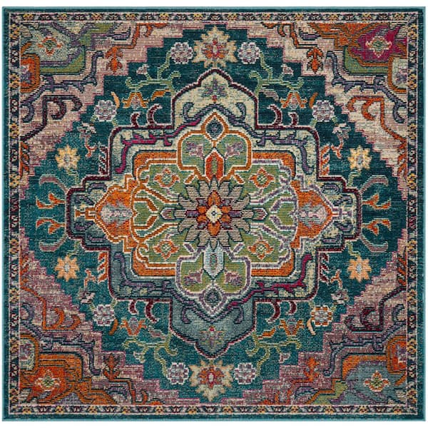 SAFAVIEH Crystal Teal/Rose 5 ft. x 5 ft. Square Border Area Rug