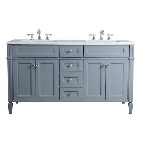 Grey Double Sink Bathroom Vanity, Country French Vanity Sink With Marble Top