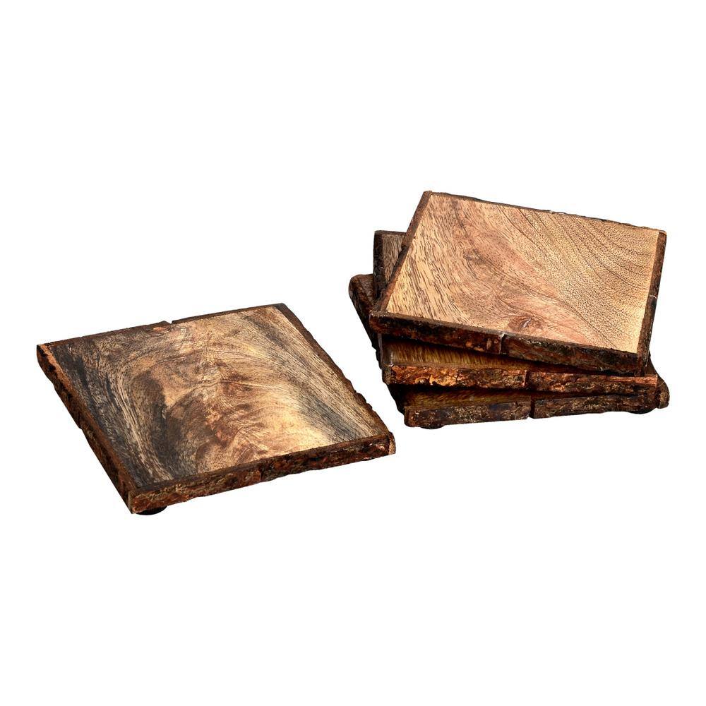 Rustic Square Natural Wood Coaster Set, 4 Pieces
