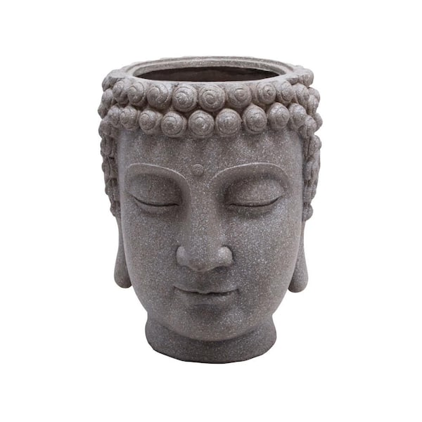 Gray Resin Buddha Head Planter (14.25 in. W x 16.25 in. H)