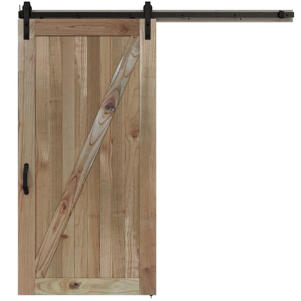 JELD-WEN 42 in. x 84 in. 2 Panel Rustic Unfinished Wood Sliding Barn Door with Hardware Kit