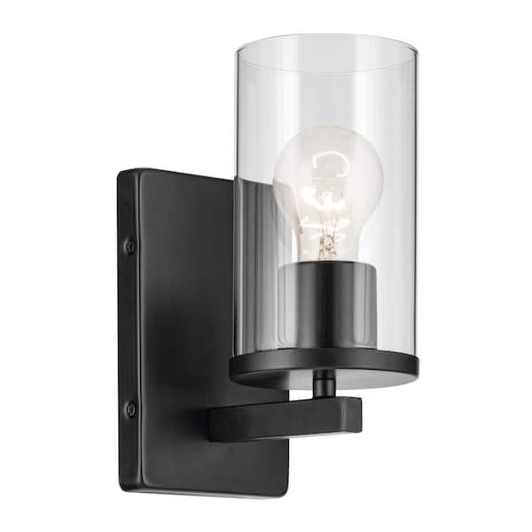 KICHLER Crosby 1-Light Black Bathroom Indoor Wall Sconce Light with Clear Glass Shade
