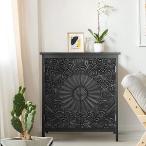 36.4 in. Floral Black Accent Storage Cabinet with 2-Door