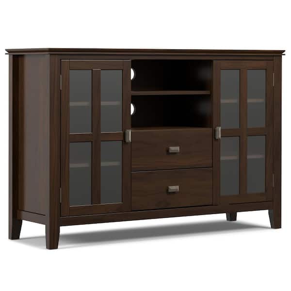 Simpli Home Artisan 53 in. Tobacco Brown Transitional TV Stand with 2 Drawer Fits TVs Up to 60 in. with Storage Doors