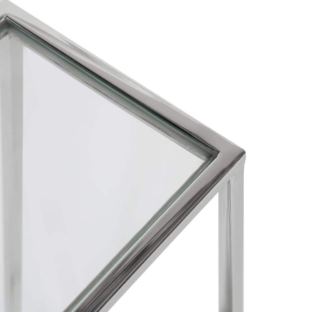 Jaspur Silver Rectangular Metal and Glass End Table
