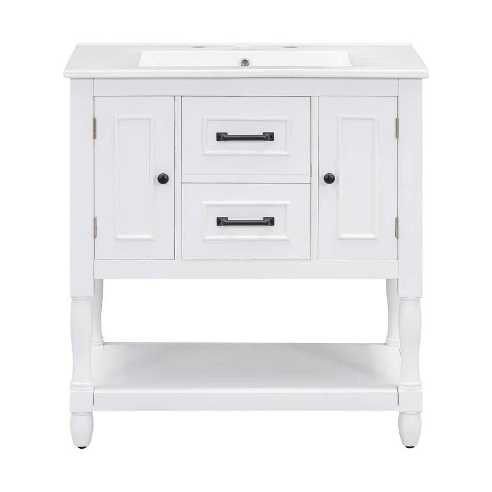 30 in. W x 18.3 in. D x 32.5 in. H Freestanding Bath Vanity in White with W
