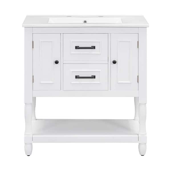 Unbranded 30 in. W x 18.3 in. D x 32.5 in. H Freestanding Bath Vanity in White with White Integrated Ceramic Sink Integrated Top