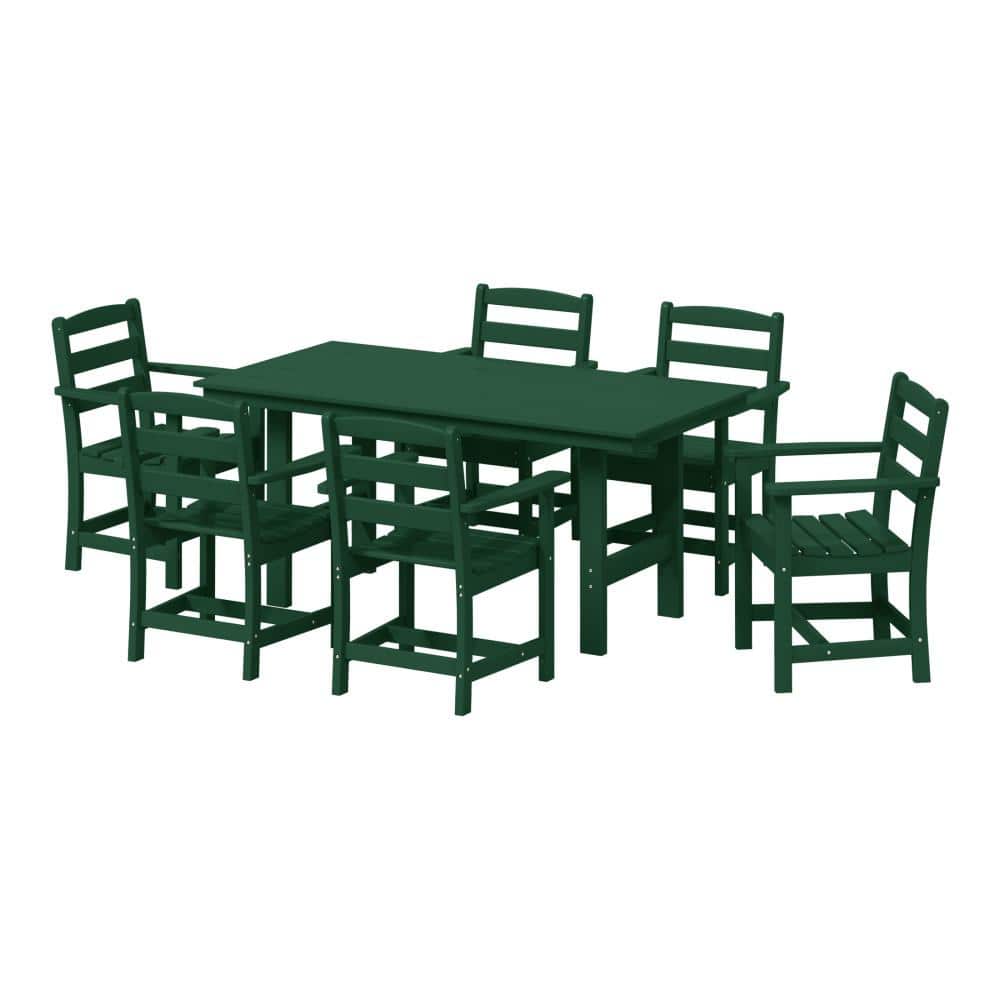 Shoreside 7-Piece All Weather HDPE Plastic Outdoor Patio Dining Set w/ Armchairs, Dark Green price history on PriceWatchPro