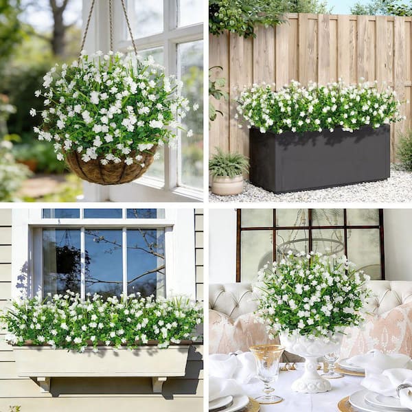 13.8 in. White Indoor/Outdoor Artificial Gypsophila Flowers Faux
