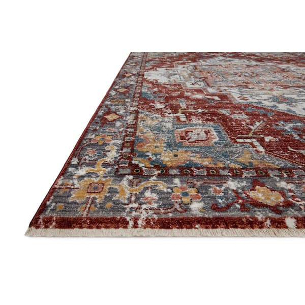 Samra Brick/Grey 7 ft. 10 in. x 10 ft. Distressed Oriental Transitional Area Rug