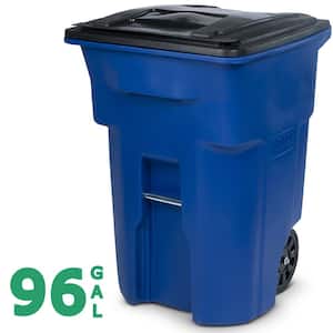 96 Gallon Blue Outdoor Trash Can/Garbage Can with Quiet Wheels and Attached Lid
