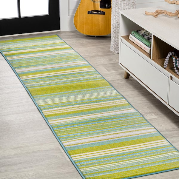 Duxbury Green/Blue 2 ft. x 8 ft. Gradient Ticking Striped Runner Rug
