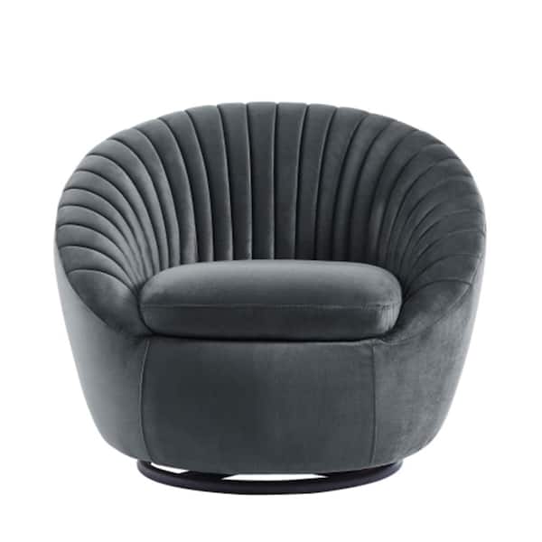 LY & S Collection Gray Velvet Rotatable Accent Chair