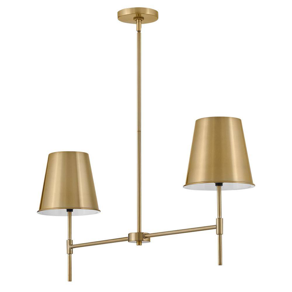 Lacquered Brass 2-Light Drum Chandelier with Metal Shades