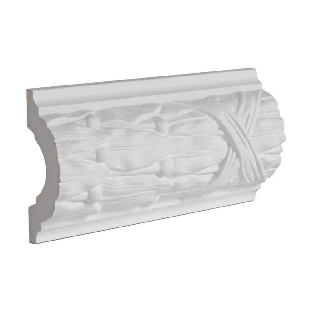 Primed White Laurel Leaves and Crossed Ribbons Polyurethane Panel Moulding Sample