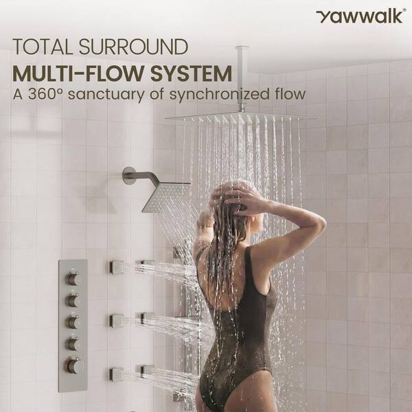 YAWWALK Thermostatic Valve 15-Spray 16 and 6 in. Dual Ceiling
