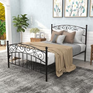 78 in. W Black Metal Frame Platform Bed with Headboard and Footboard, Heavy Duty and Quick Assembly