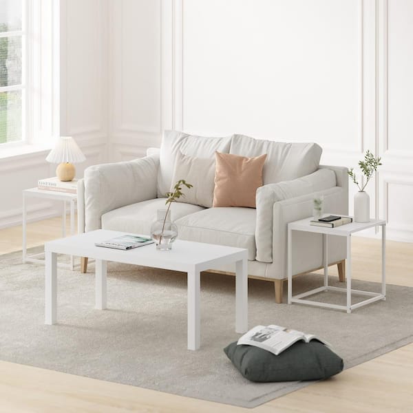 Furinno Camnus 15.75 in. Solid White/White Square Wood End Table with Metal Frame