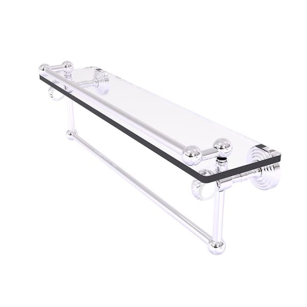 Pacific Grove 22 in. W x 6.8 in. H x 5.5 in. D Glass Rectangular Shelf in Polished Chrome w/ Towel Bar and Twist Accents