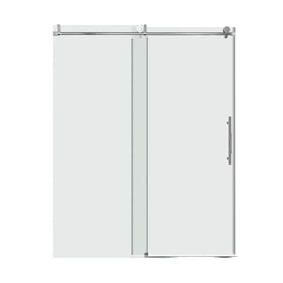 60 in. W x 76 in. H Round Tube Guide Rail Sliding Frameless Shower Door in Brushed Nickel Single Inline Shower Enclosure