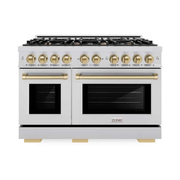 Select 48 in. 8-Burner Gas Range with Double Oven in Stainless Steel and Champagne Bronze