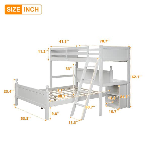 Urtr White L Shape Bunk Bed Twin Over, Childrens Size Bunk Beds