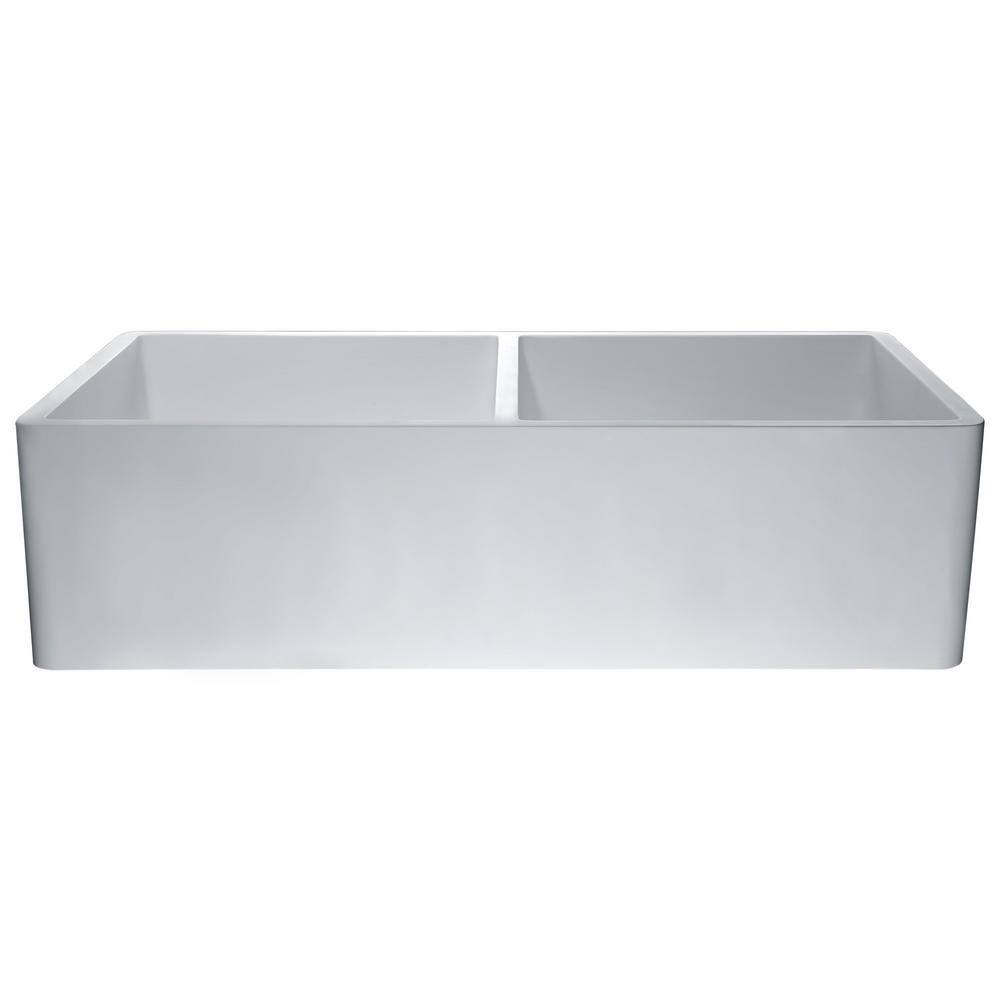 Petima 35.43'' White Stone Double Bowl Farmhouse Sink