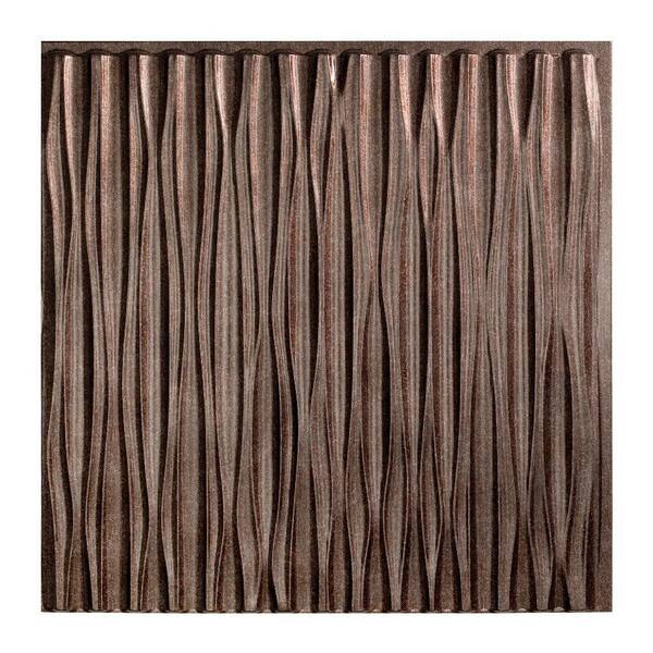 Fasade Dunes Vertical 2 ft. x 2 ft. Glue Up PVC Ceiling Tile in Smoked Pewter