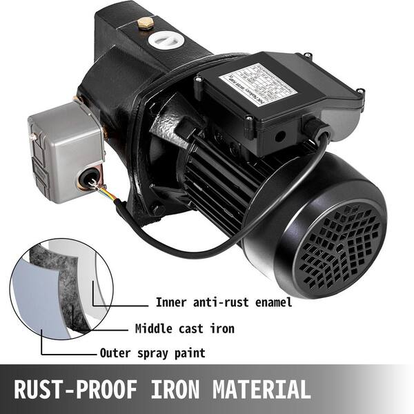 VEVOR Shallow Well Jet Pump 1HP 216.5 ft. Jet Water Pump 1056 GPH Cast Iron  with Pressure Switch for Fresh Water to Home Farm PSBJSW-10M0000001V1 - The  Home Depot