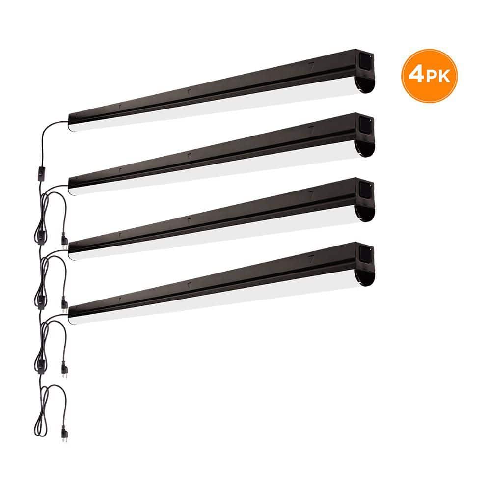 Commercial Electric 4-Pack 4 ft. Garage LED Linkable Matte Black