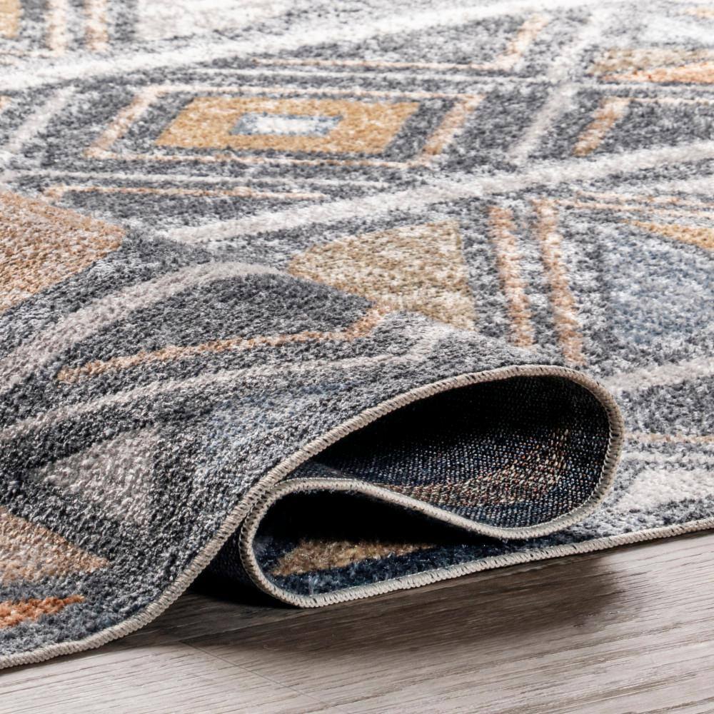 Dolina Blue Geometric Pattern Washable Synthetic Area Rug