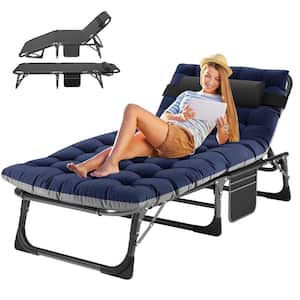 Folding Lounge Chair,5-Position Adjustable Metal Outdoor Reclining Chair,Folding Chaise Lounge Chair(1-Pack),Navy Blue