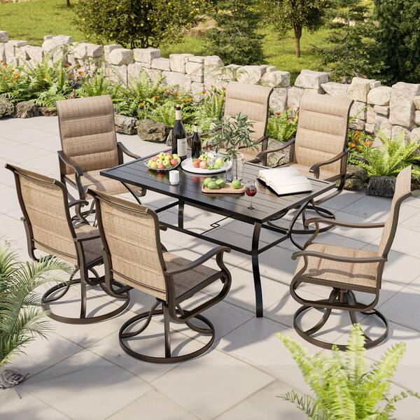 Poteban 6-Brown Huma Outdoor Dining Chairs With Long Table