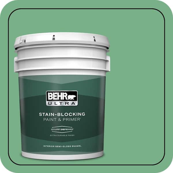 BEHR ULTRA 5 gal. #M410-5 Green Bank Extra Durable Semi-Gloss Enamel Interior Paint & Primer