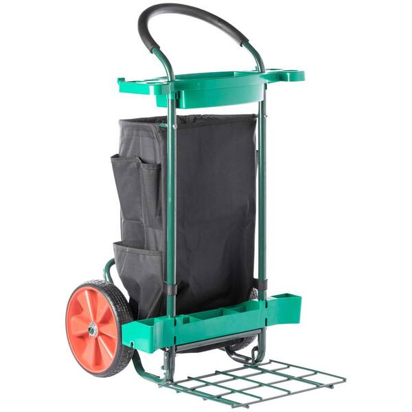 Gardenised Green Plastic Cleaning Outdoor Easy to Carry Garden Tool Cart Reusable Leaf Trash Bag