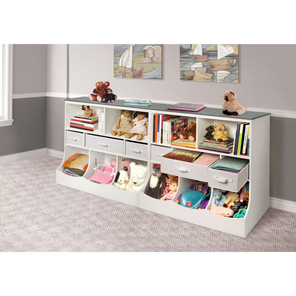 Whimsical Woodgrain & White Kids Storage Organizer with Baskets