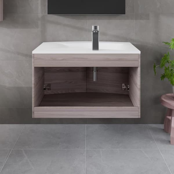Eviva Romina 28 in. W x 22 in. D x 22 in. H Single Sink Wallmount Bath Vanity in Gray Oak with White Acrylic Top