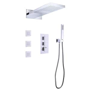 Thermostatic Triple Handle 4-Spray Patterns Shower Faucet 4.2 GPM with High Pressure 3 Body Jets in. Polished Chrome