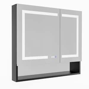 36 in. W x 32 in. H Rectangular Black Aluminum Surface/Recessed Mount Dimmable Medicine Cabinet with Mirror LED