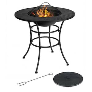 31.5 in. Black Metal Patio Fire Pit Table Outdoor Dining Table with Cooking BBQ Grate