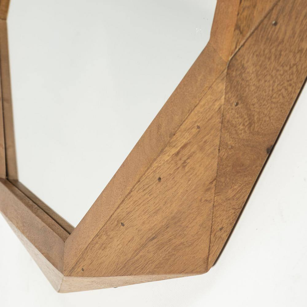 Aramis 32" Octagonal Brown Mango Wood Wall Mirror