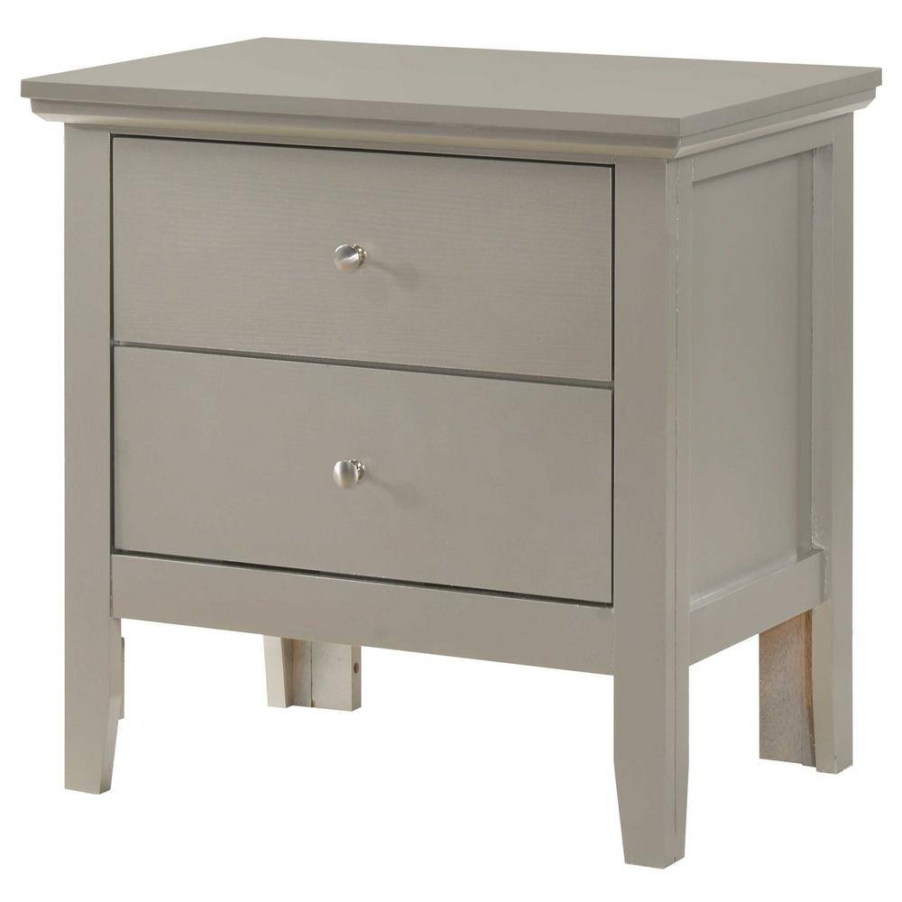 Primo Silver Champagne 2-Drawer Nightstand with Nickel Handles