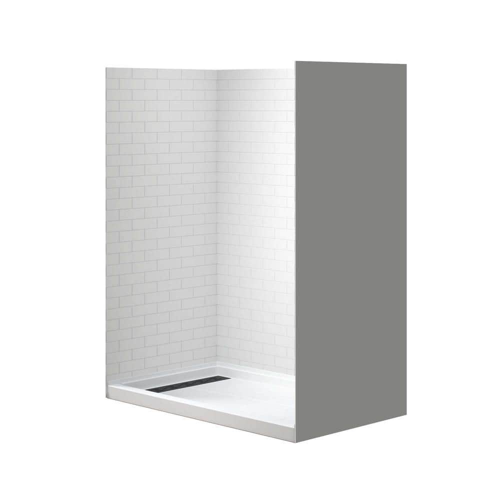 60'' White and Black Rectangular Alcove Shower Stall