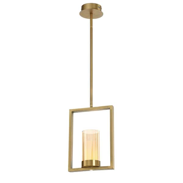 Home Decorators Collection Samantha 1 Light Brass Integrated LED Pendant Light with Glass Shade
