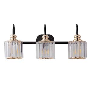 IndustrialVL 23.13 in. 3-Light Brass Black Vanity Light with Crystal Glass Shades