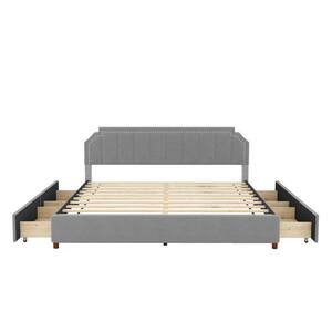 86.2 in. W Gray King Wood Frame Upholstery Platform Bed with Four Storage Drawers